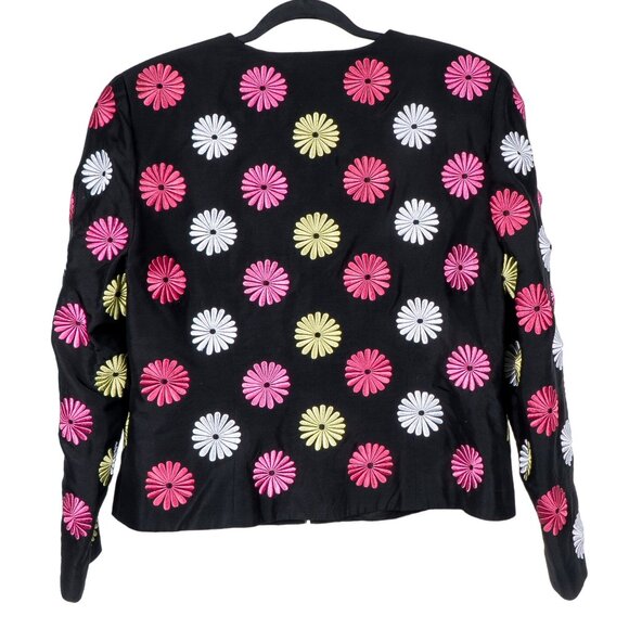 Kelly Diane Floral Embroidered Jacket 14 Womens Black Pink Buttons Silk Career - Picture 6 of 6